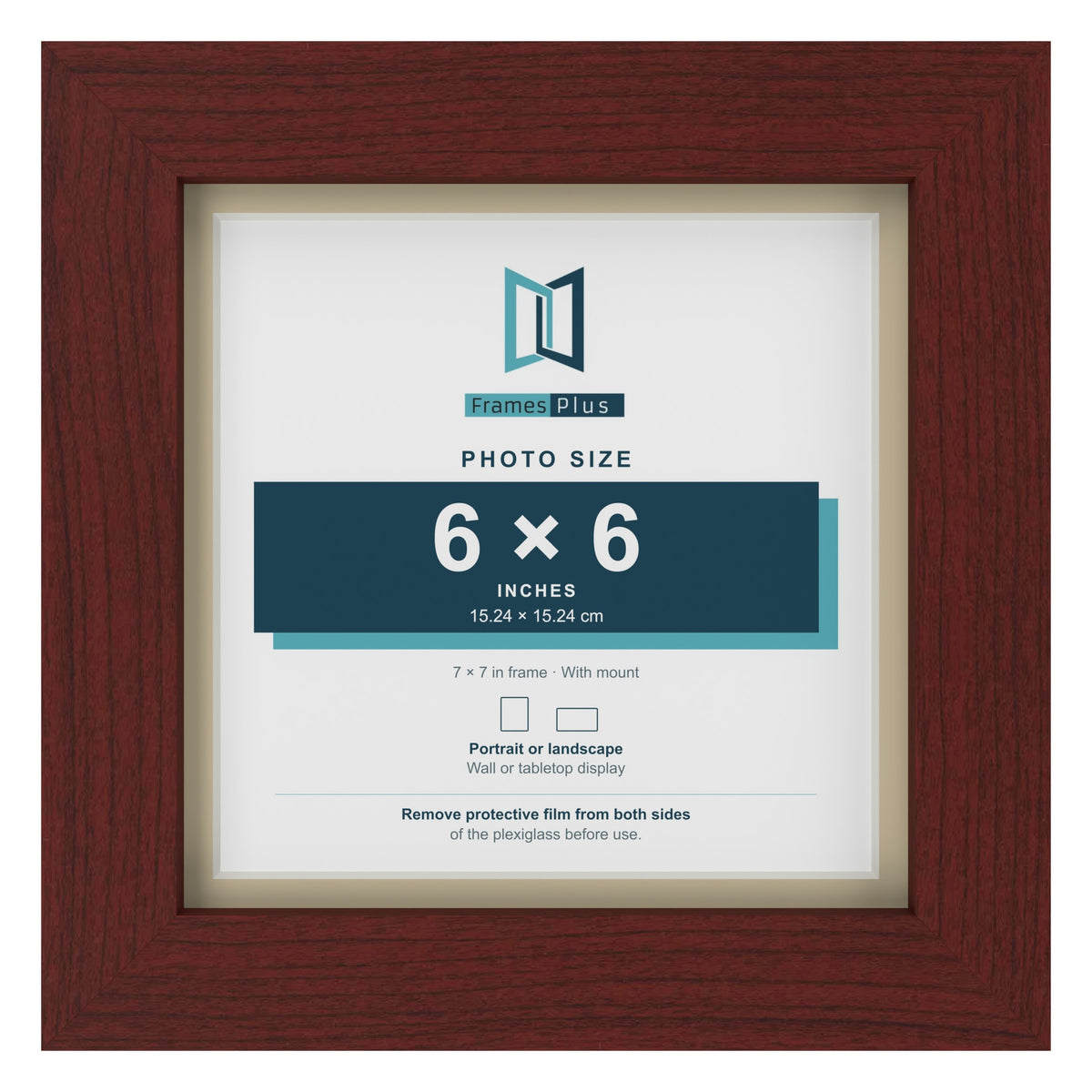 Mahogany 7 x 7 inch picture frame with an ivory mount for a 6 x 6 inch photo