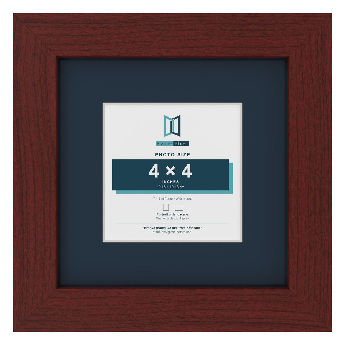 Mahogany 7 x 7 inch picture frame with a Pacific Blue mount for a 4 x 4 inch photo