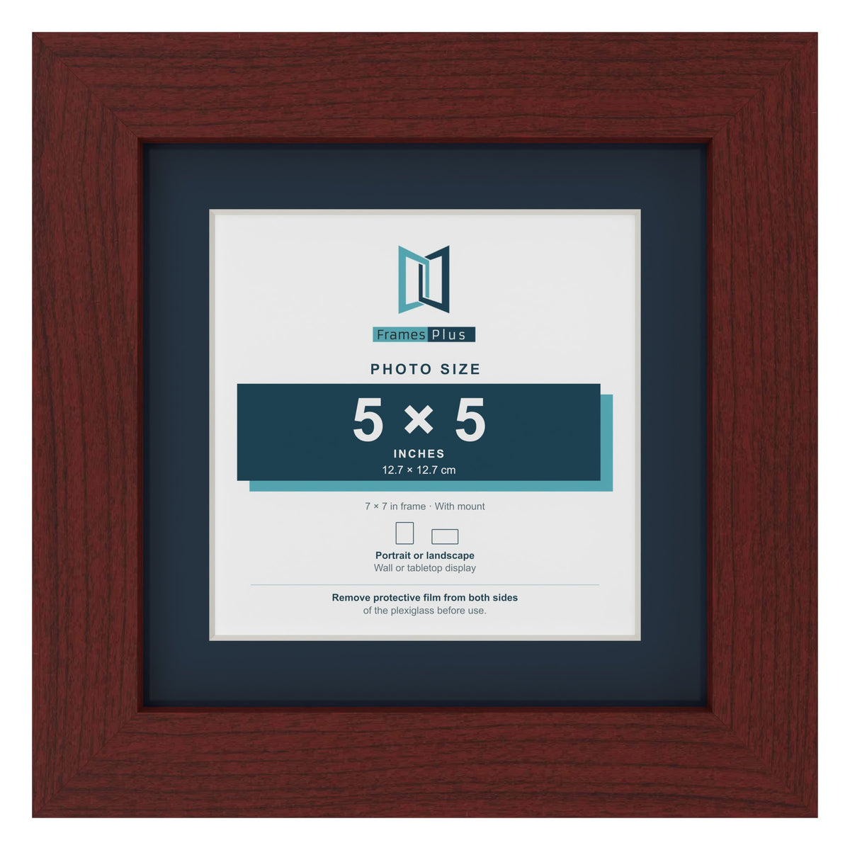 Mahogany 7 x 7 inch picture frame with a Pacific Blue mount for a 5 x 5 inch photo