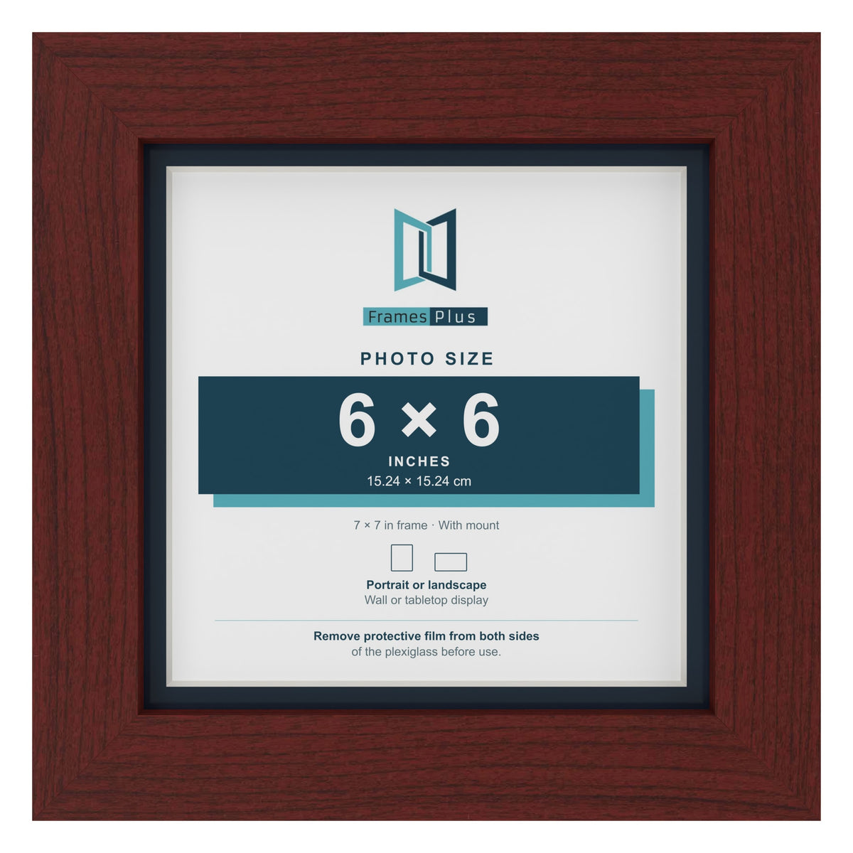 Mahogany 7 x 7 inch picture frame with a Pacific Blue mount for a 6 x 6 inch photo