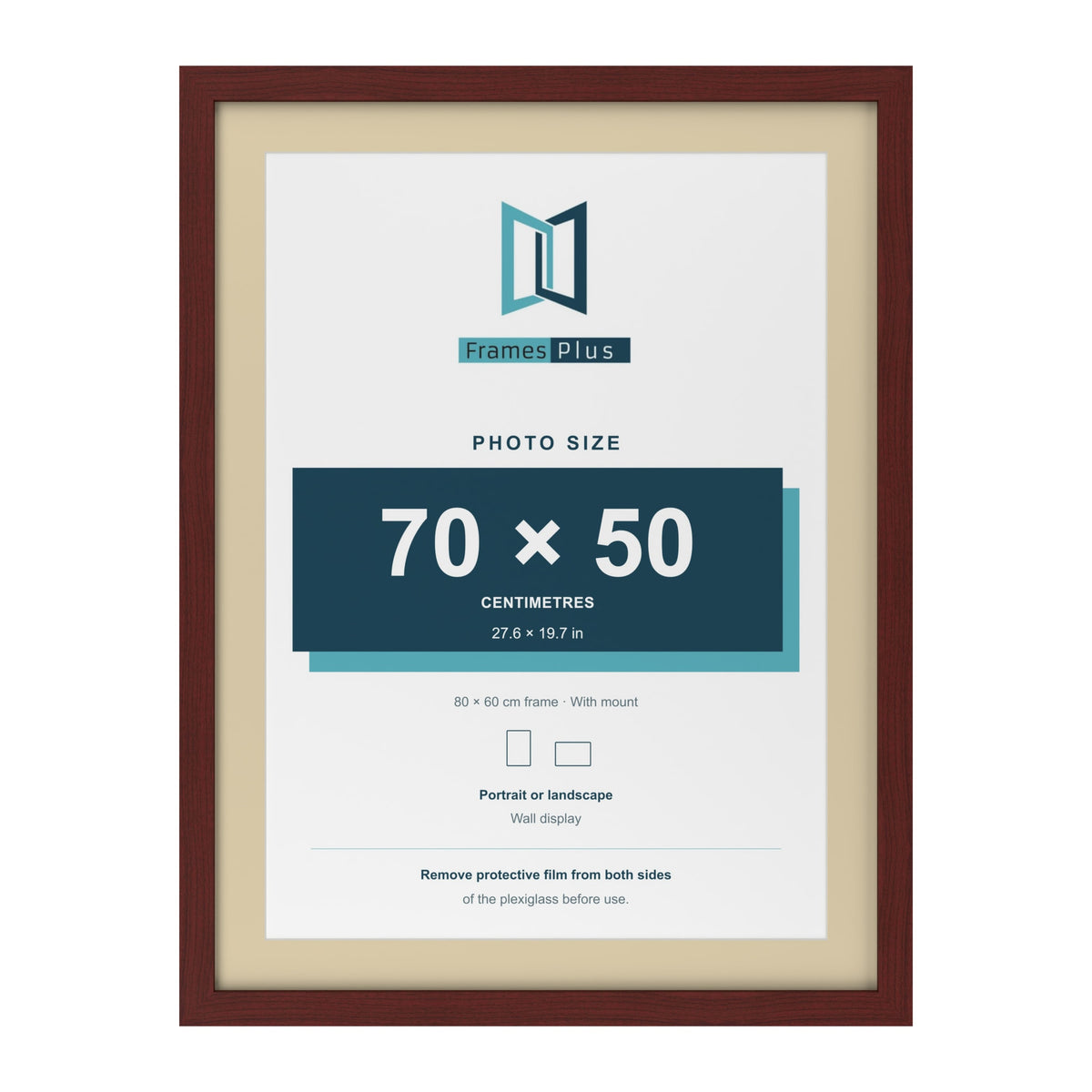 Mahogany 80 x 60 cm picture frame with an ivory mount for a 70 x 50 cm photo