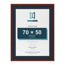 Mahogany 80 x 60 cm picture frame with a Pacific Blue mount for a 70 x 50 cm photo