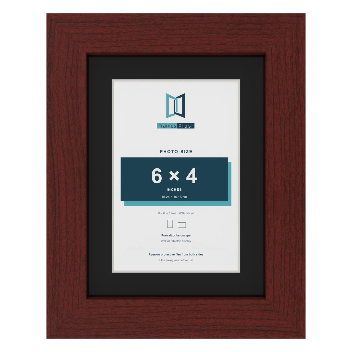 Mahogany 8 x 6 inch picture frame with a black mount for a 6 x 4 inch photo