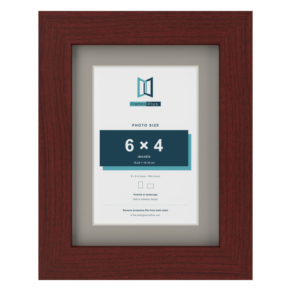Mahogany 8 x 6 inch picture frame with a Dawn Grey mount for a 6 x 4 inch photo