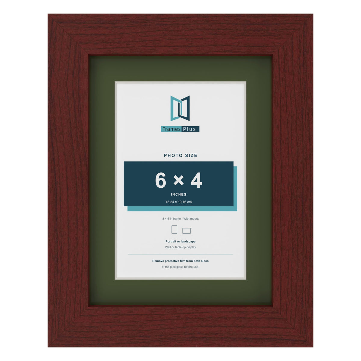 Mahogany 8 x 6 inch picture frame with a green mount for a 6 x 4 inch photo