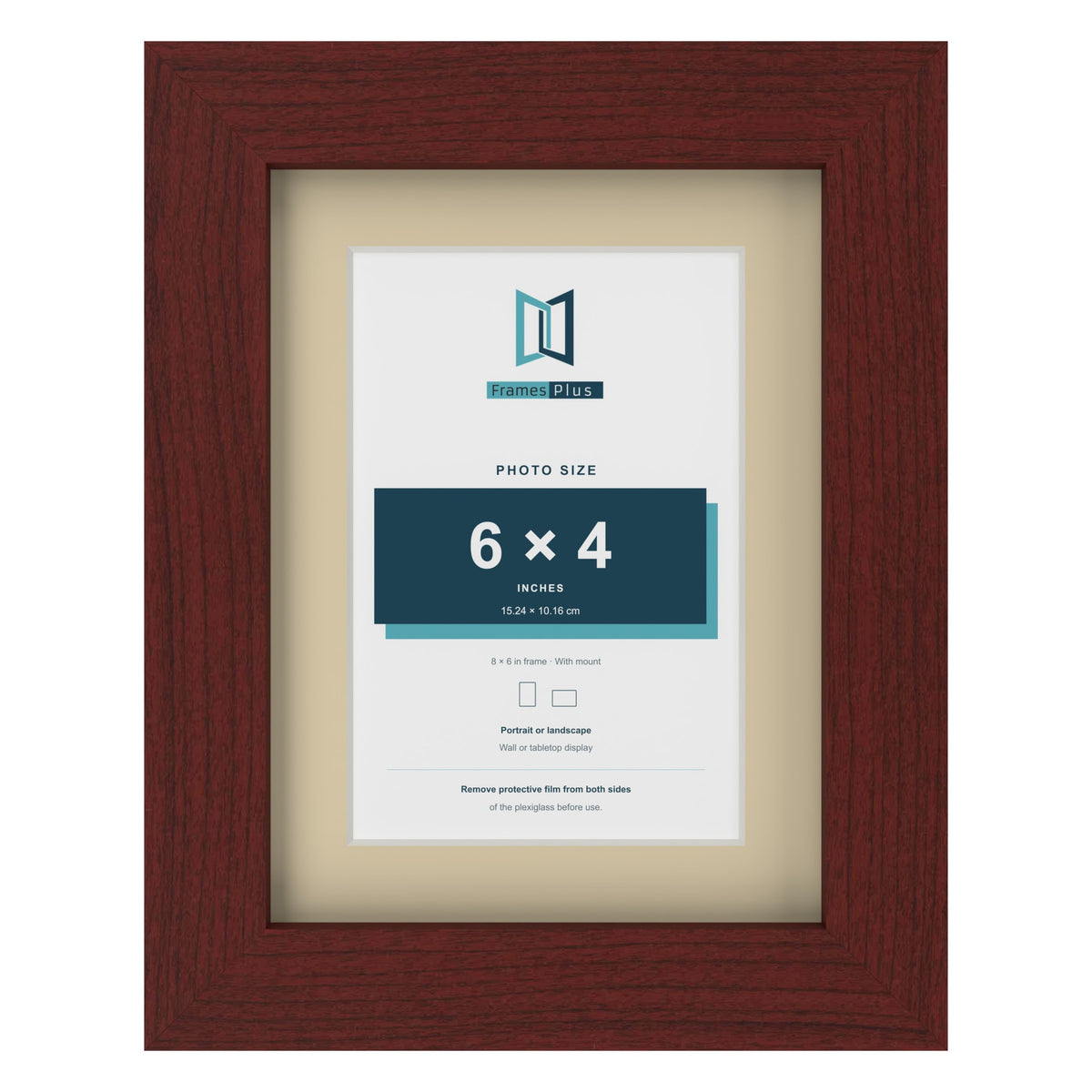 Mahogany 8 x 6 inch picture frame with an ivory mount for a 6 x 4 inch photo