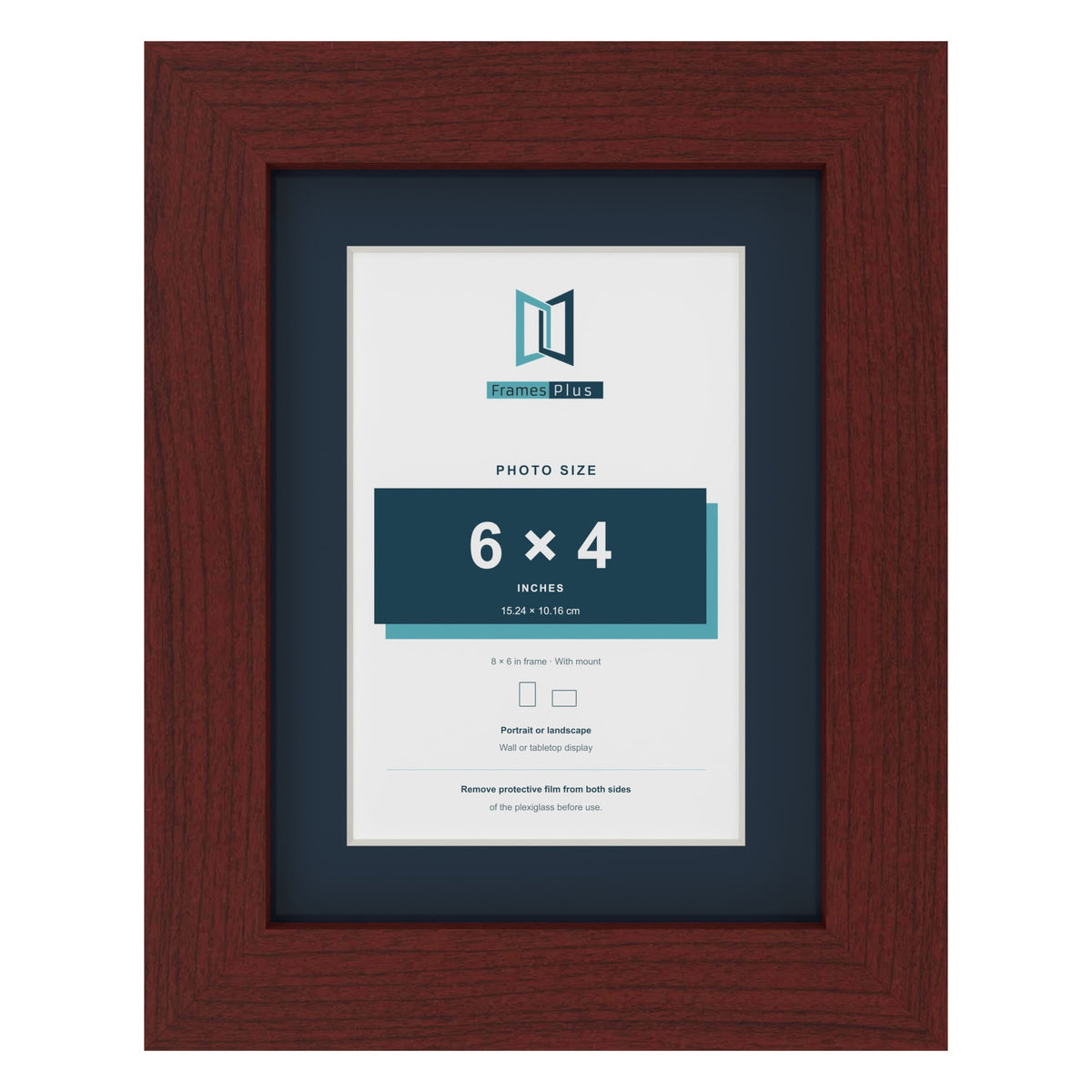 Mahogany 8 x 6 inch picture frame with a Pacific Blue mount for a 6 x 4 inch photo