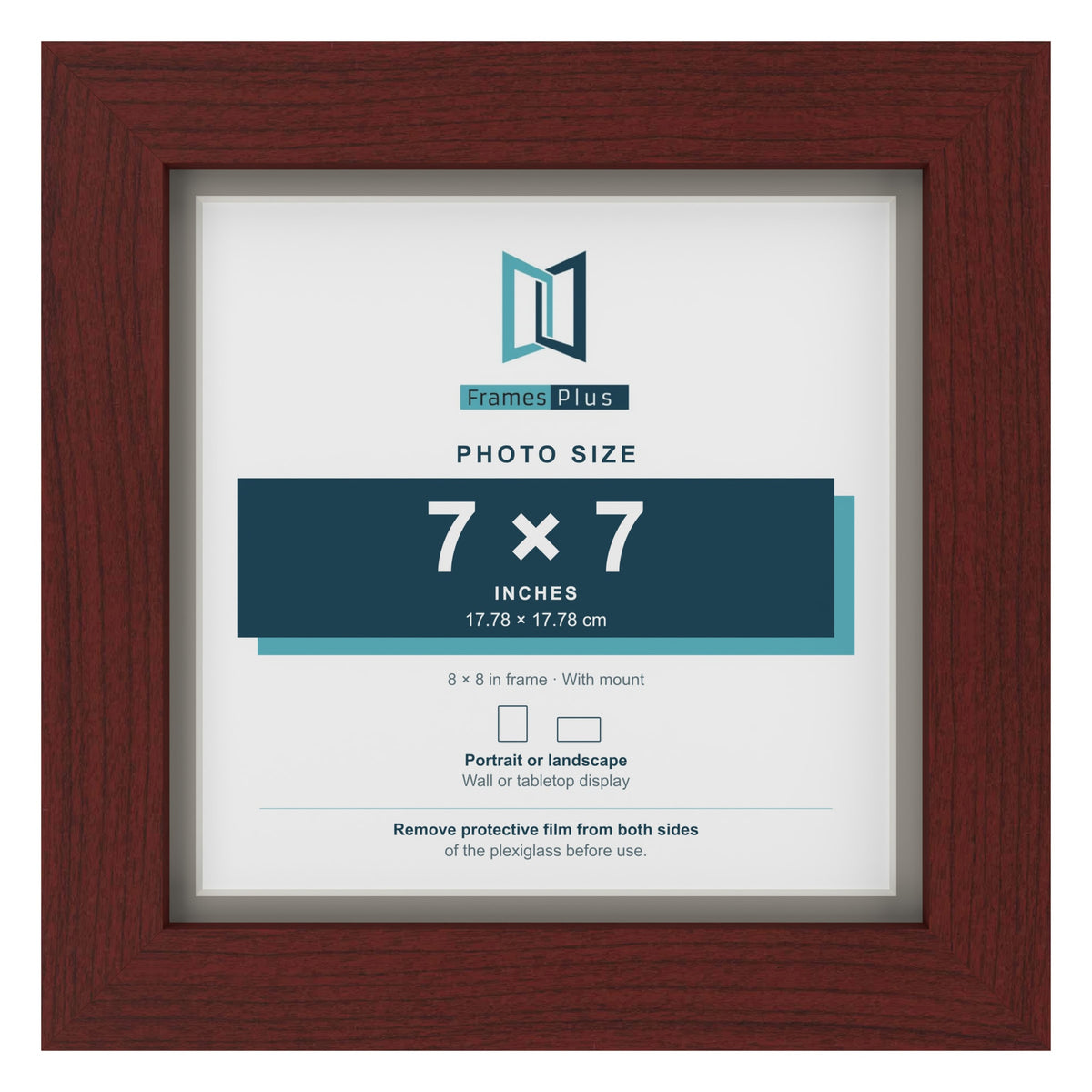 Mahogany 8 x 8 inch picture frame with a Dawn Grey mount for a 7 x 7 inch photo