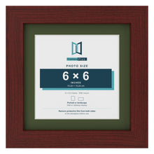 Mahogany 8 x 8 inch picture frame with a green mount for a 6 x 6 inch photo