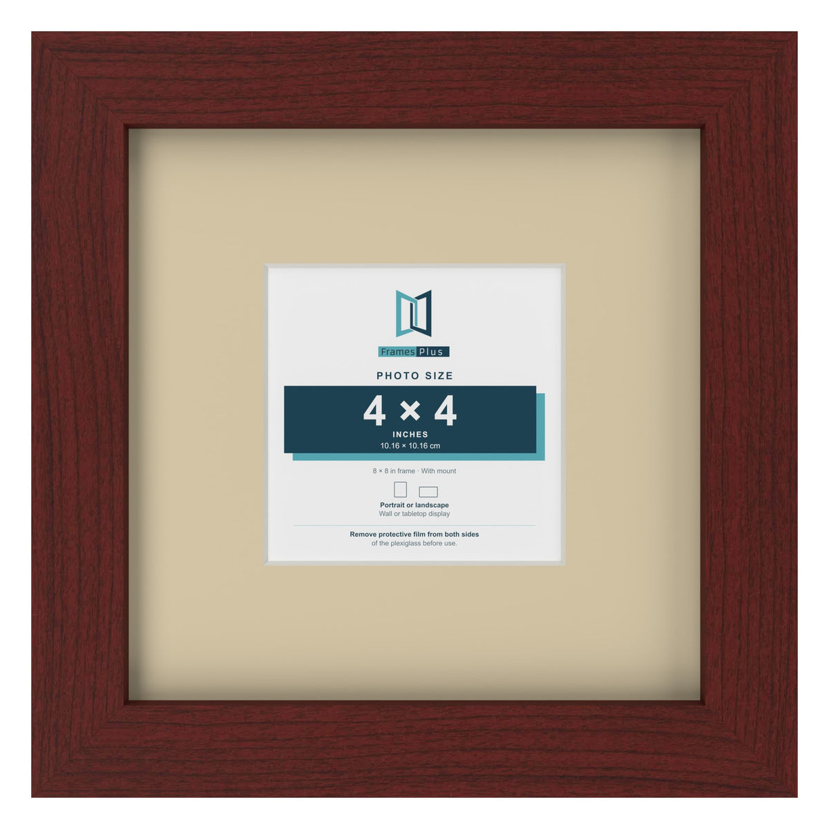 Mahogany 8 x 8 inch picture frame with an ivory mount for a 4 x 4 inch photo
