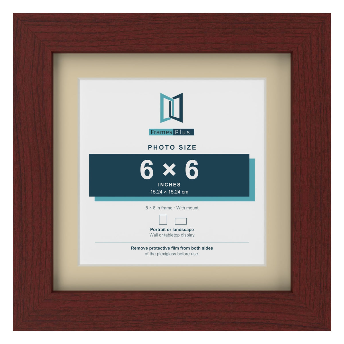 Mahogany 8 x 8 inch picture frame with an ivory mount for a 6 x 6 inch photo