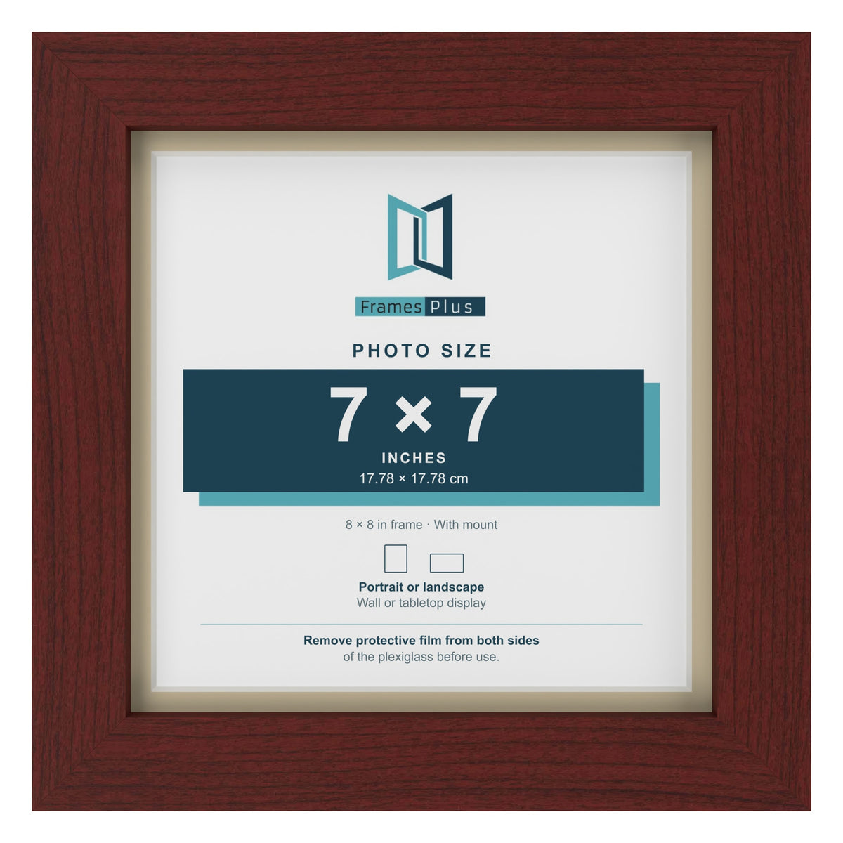 Mahogany 8 x 8 inch picture frame with an ivory mount for a 7 x 7 inch photo