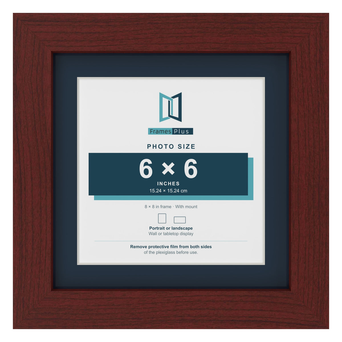 Mahogany 8 x 8 inch picture frame with a Pacific Blue mount for a 6 x 6 inch photo