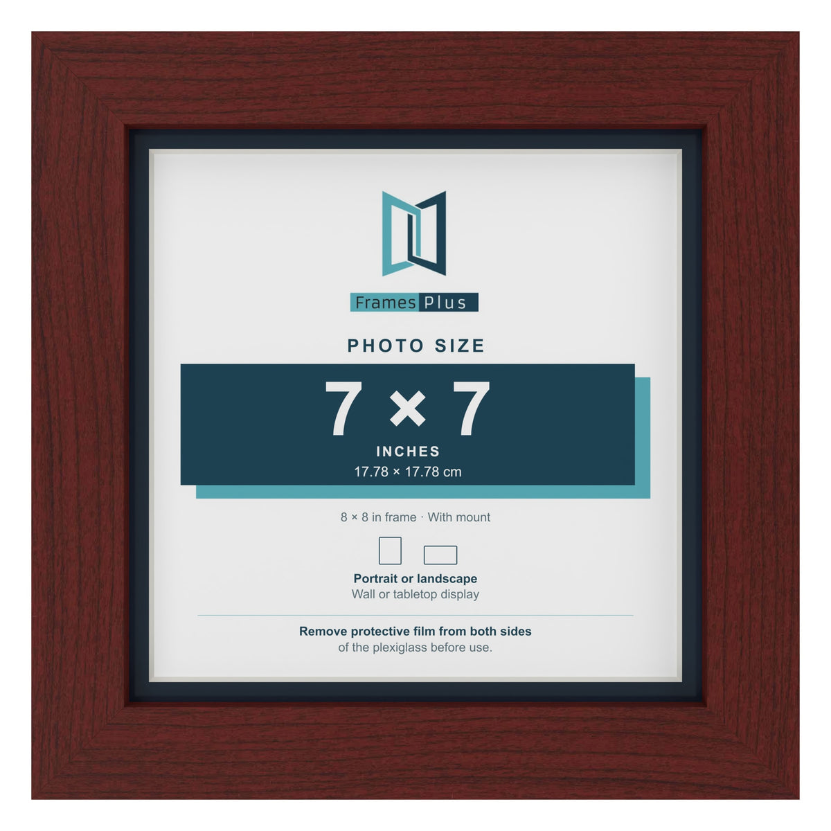 Mahogany 8 x 8 inch picture frame with a Pacific Blue mount for a 7 x 7 inch photo