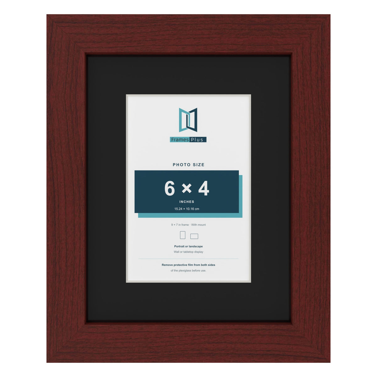 Mahogany 9 x 7 inch picture frame with a black mount for a 6 x 4 inch photo