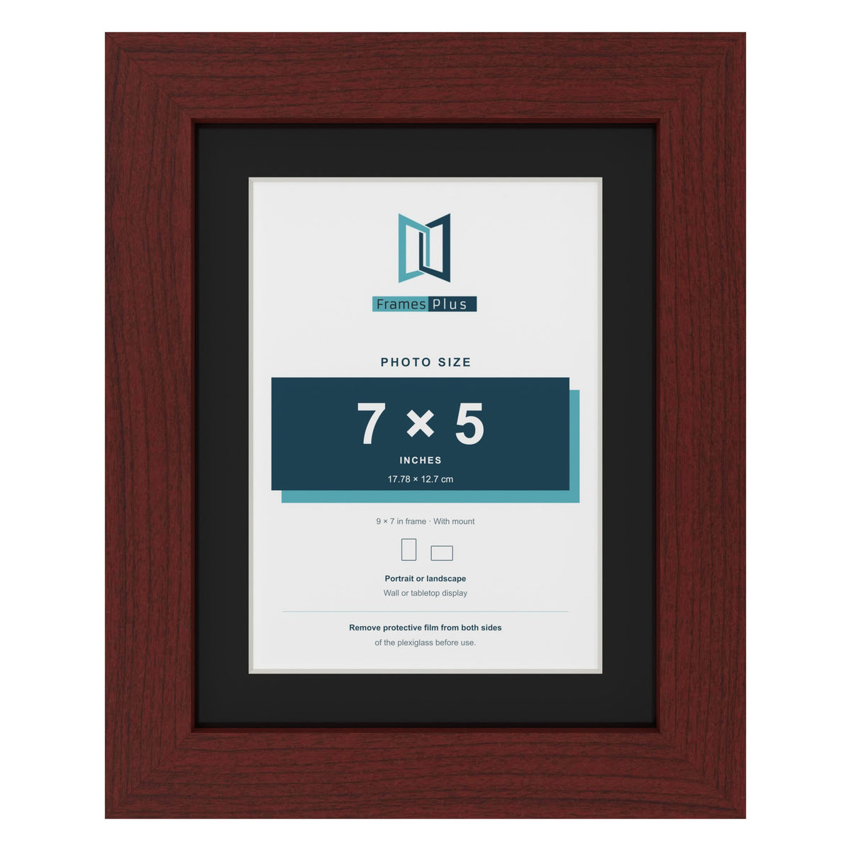 Mahogany 9 x 7 inch picture frame with a black mount for a 7 x 5 inch photo