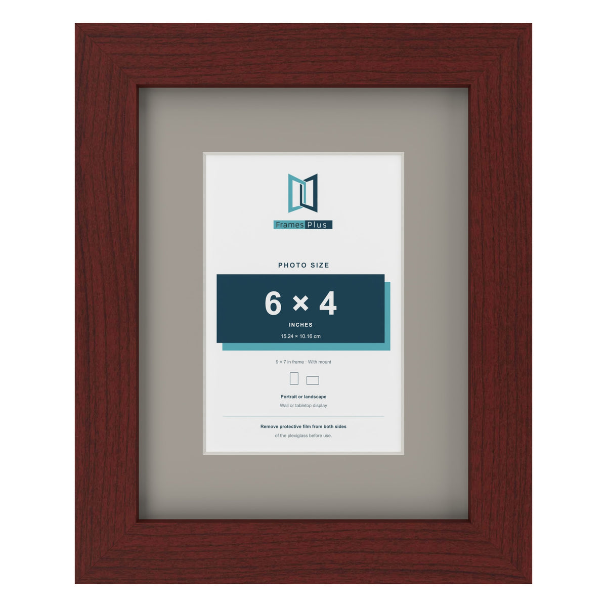 Mahogany 9 x 7 inch picture frame with a Dawn Grey mount for a 6 x 4 inch photo