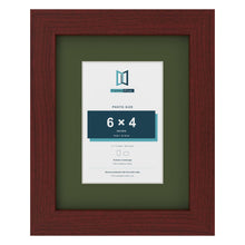 Mahogany 9 x 7 inch picture frame with a green mount for a 6 x 4 inch photo