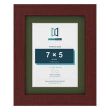 Mahogany 9 x 7 inch picture frame with a green mount for a 7 x 5 inch photo