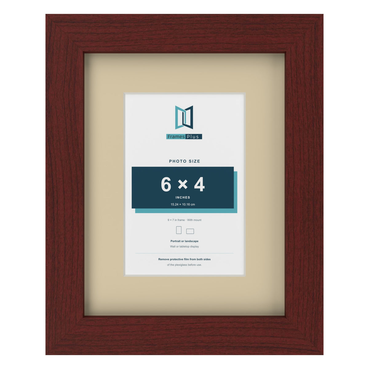 Mahogany 9 x 7 inch picture frame with an ivory mount for a 6 x 4 inch photo