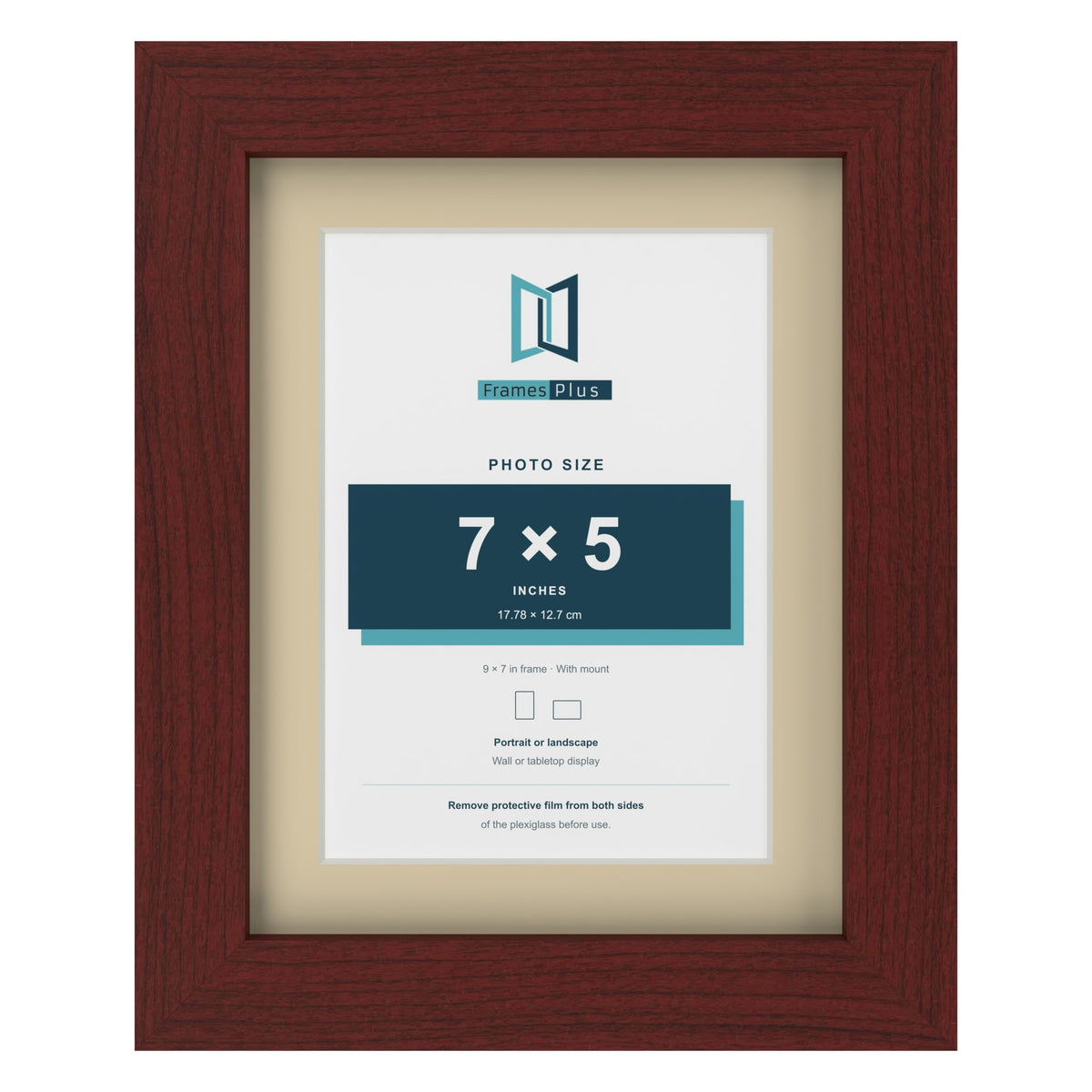 Mahogany 9 x 7 inch picture frame with an ivory mount for a 7 x 5 inch photo