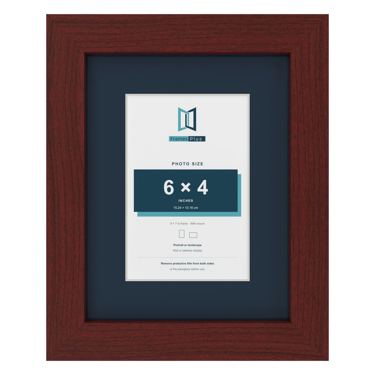 Mahogany 9 x 7 inch picture frame with a Pacific Blue mount for a 6 x 4 inch photo