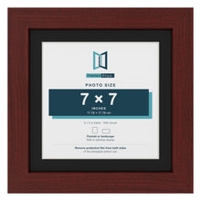 Mahogany 9 x 9 inch picture frame with a black mount for a 7 x 7 inch photo