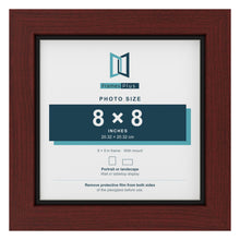 Mahogany 9 x 9 inch picture frame with a black mount for an 8 x 8 inch photo