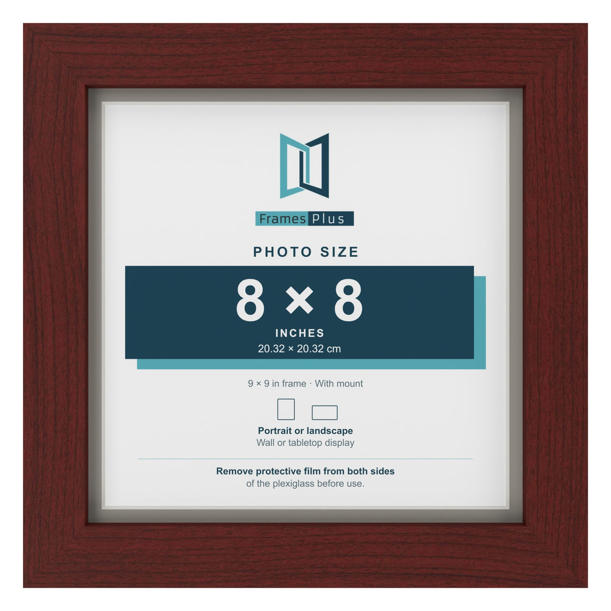 Mahogany 9 x 9 inch picture frame with a Dawn Grey mount for an 8 x 8 inch photo