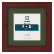Mahogany 9 x 9 inch picture frame with a green mount for a 6 x 6 inch photo