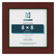 Mahogany 9 x 9 inch picture frame with a green mount for an 8 x 8 inch photo