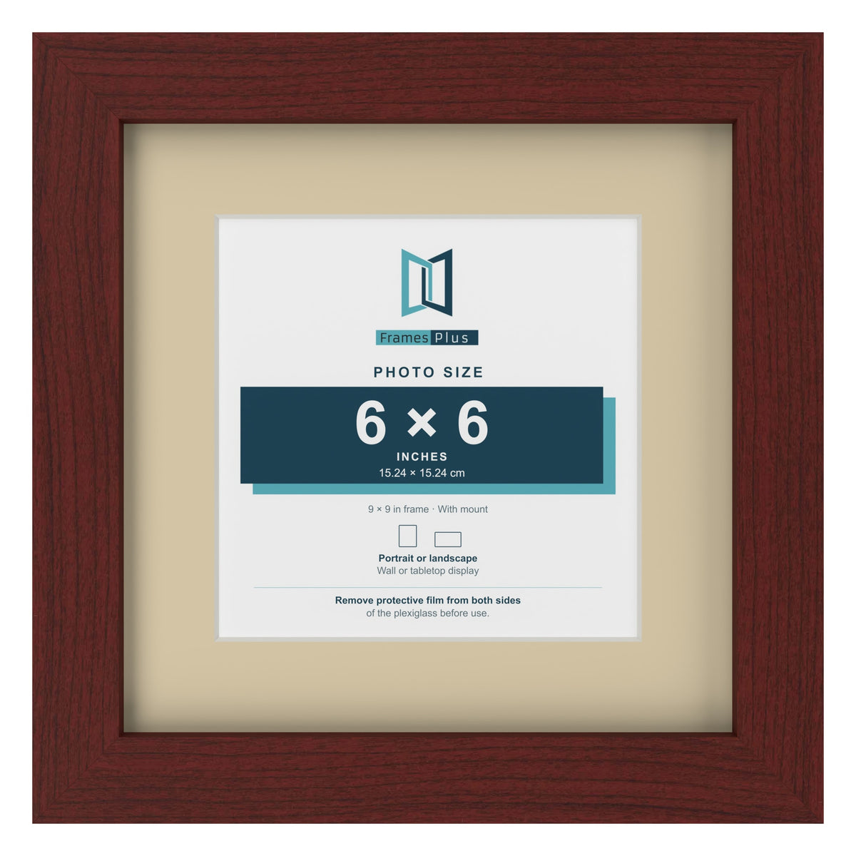 Mahogany 9 x 9 inch picture frame with an ivory mount for a 6 x 6 inch photo