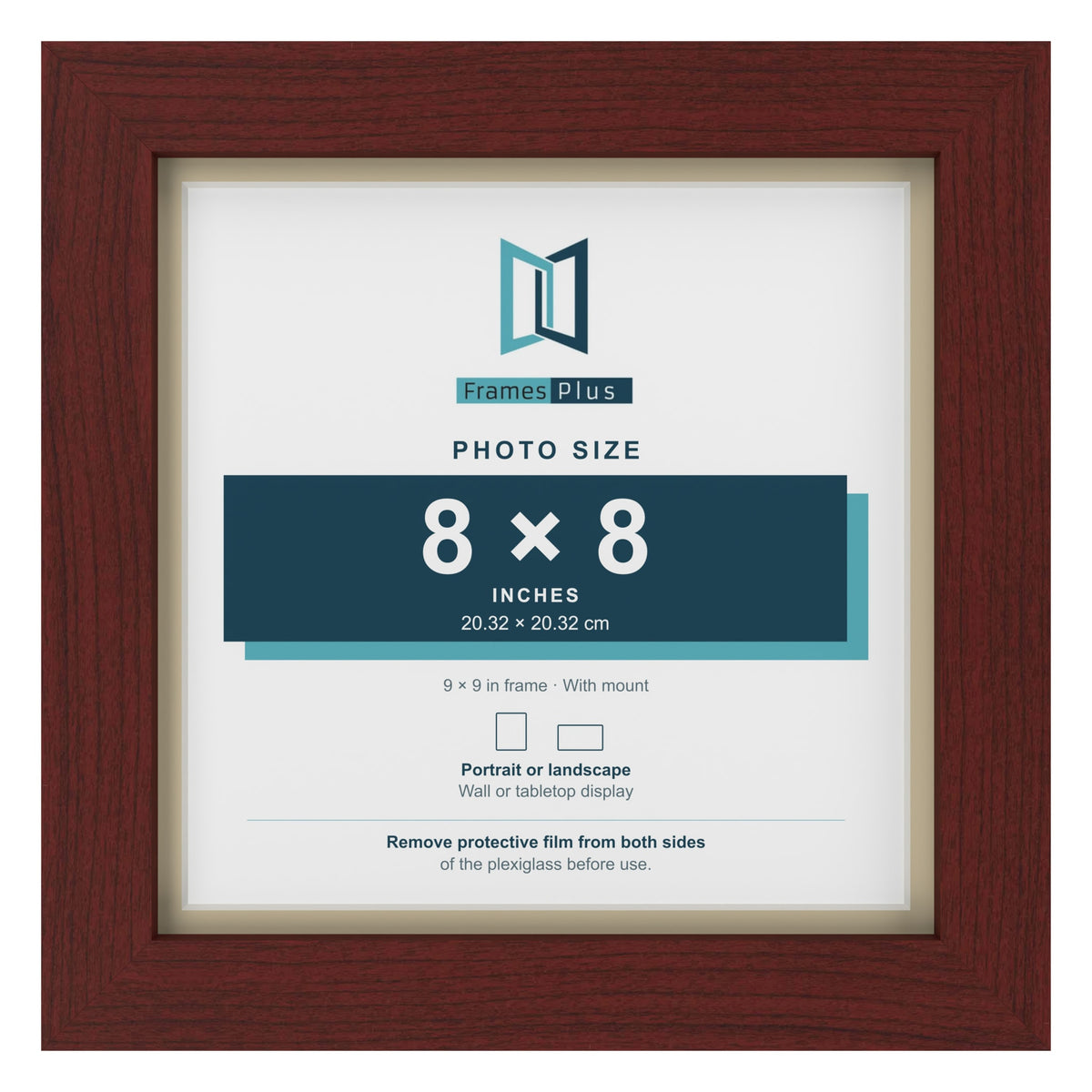 Mahogany 9 x 9 inch picture frame with an ivory mount for an 8 x 8 inch photo