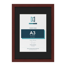 Mahogany A2 picture frame with a black mount for an A3 photo
