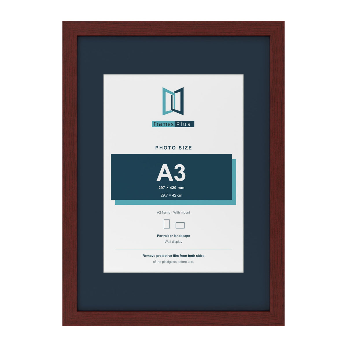 Mahogany A2 picture frame with a Pacific Blue mount for an A3 photo