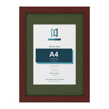 Mahogany A3 picture frame with a green mount for an A4 photo