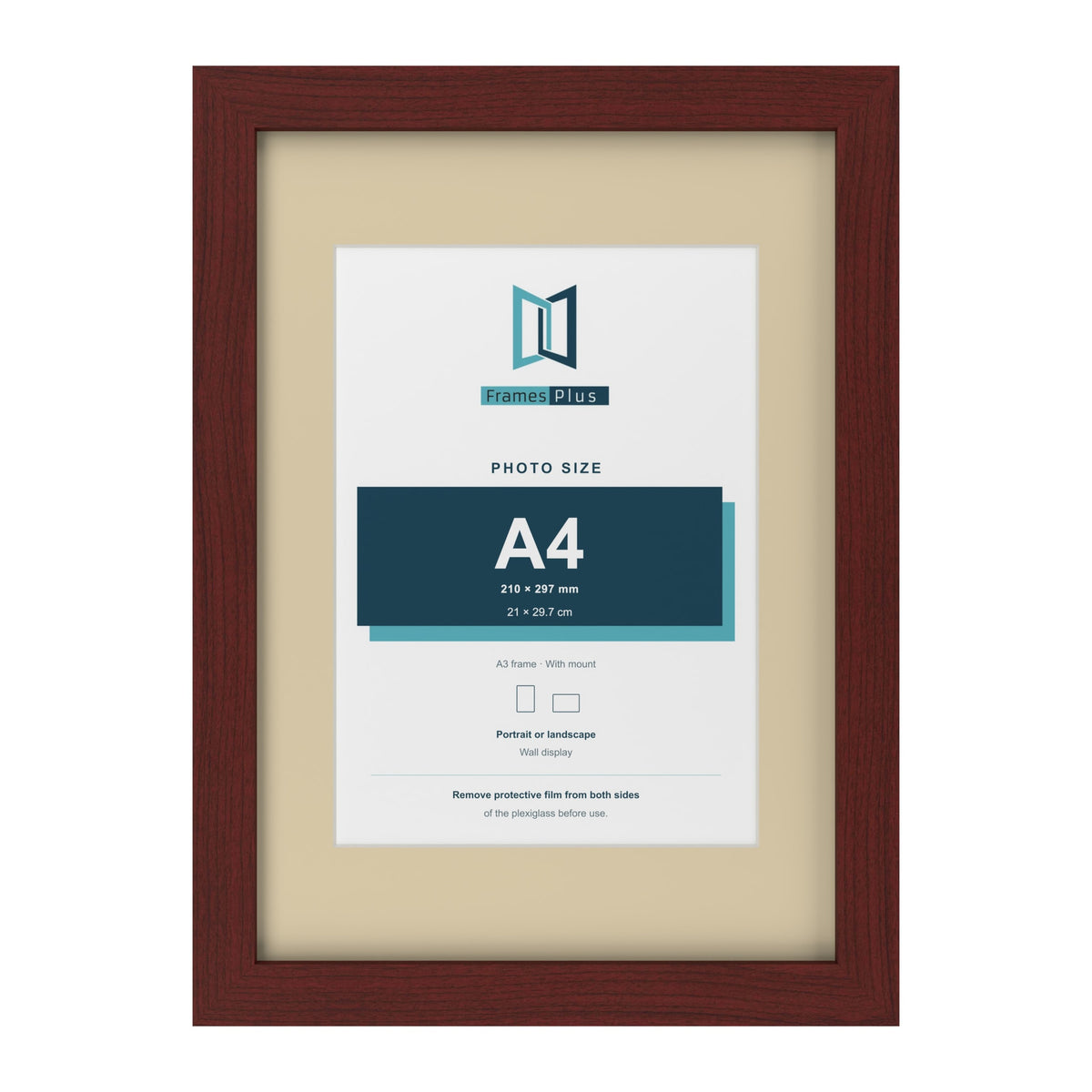 Mahogany A3 picture frame with an ivory mount for an A4 photo