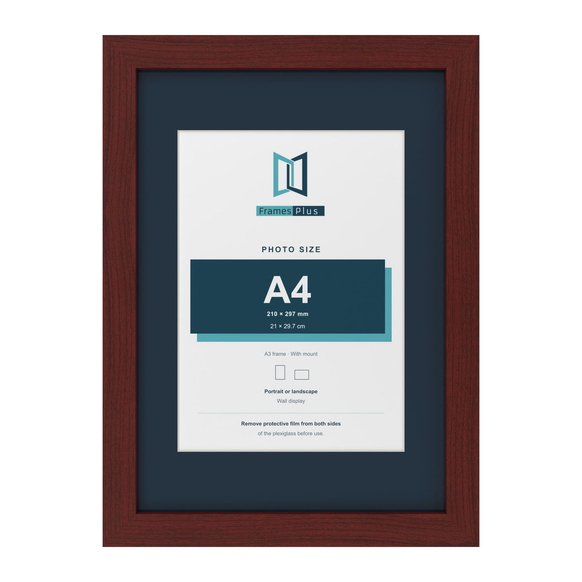 Mahogany A3 picture frame with a Pacific Blue mount for an A4 photo