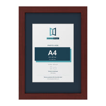 Mahogany A3 picture frame with a Pacific Blue mount for an A4 photo