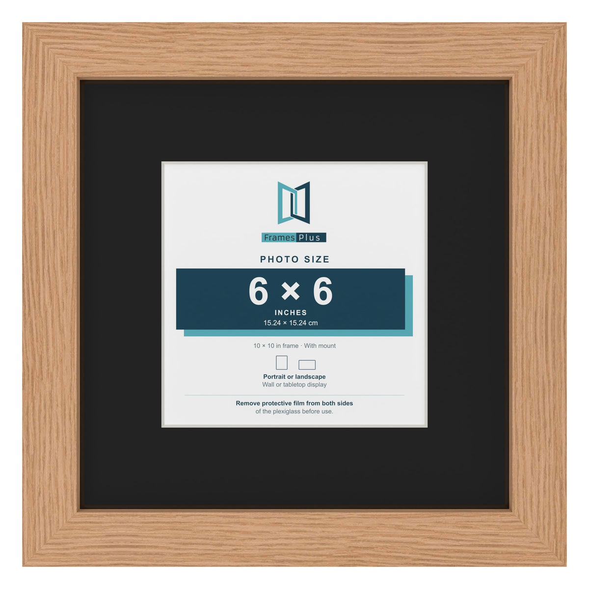 Oak 10 x 10 inch picture frame with a black mount for a 6 x 6 inch photo