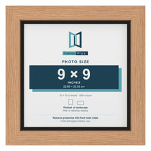 Oak 10 x 10 inch picture frame with a black mount for a 9 x 9 inch photo