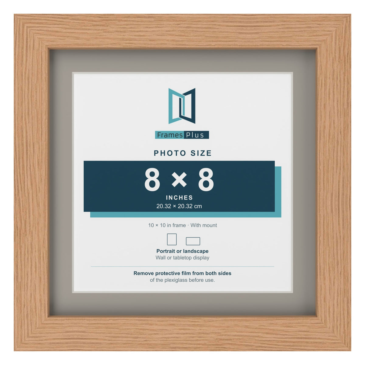 Oak 10 x 10 inch picture frame with a Dawn Grey mount for an 8 x 8 inch photo