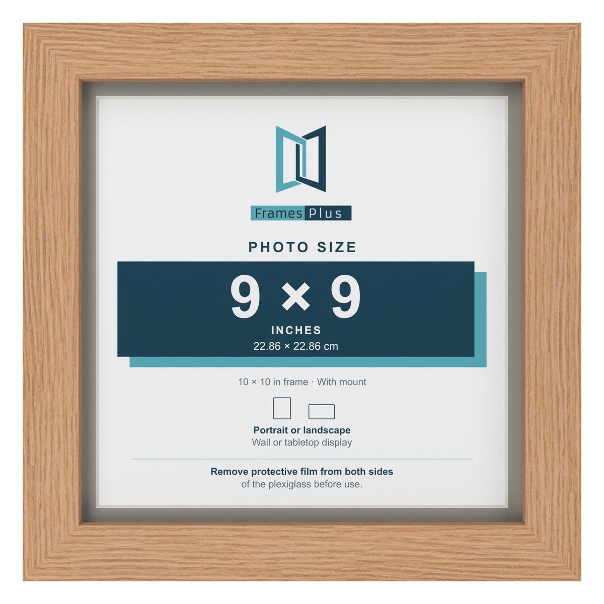 Oak 10 x 10 inch picture frame with a Dawn Grey mount for a 9 x 9 inch photo