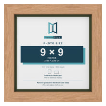 Oak 10 x 10 inch picture frame with a green mount for a 9 x 9 inch photo
