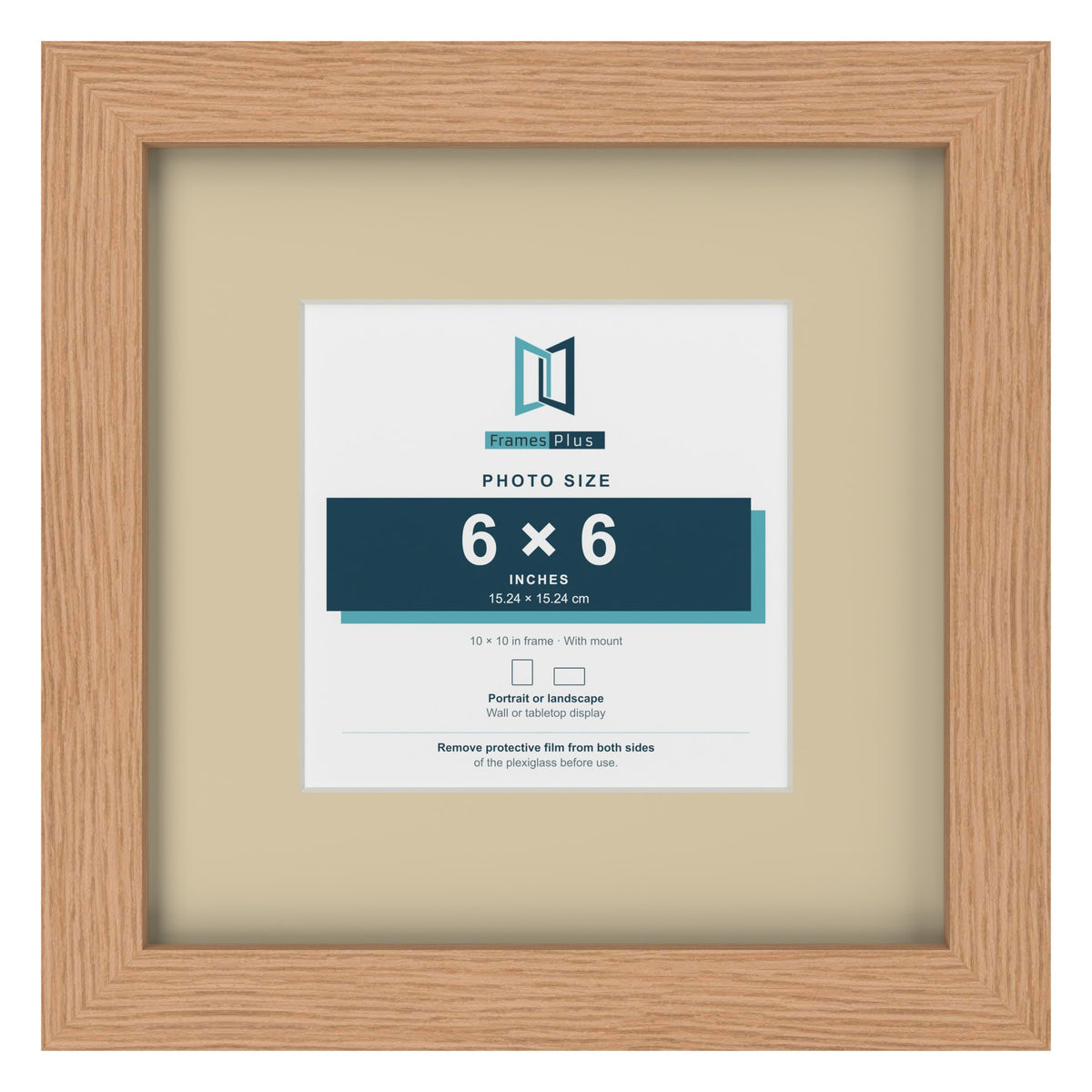 Oak 10 x 10 inch picture frame with an ivory mount for a 6 x 6 inch photo