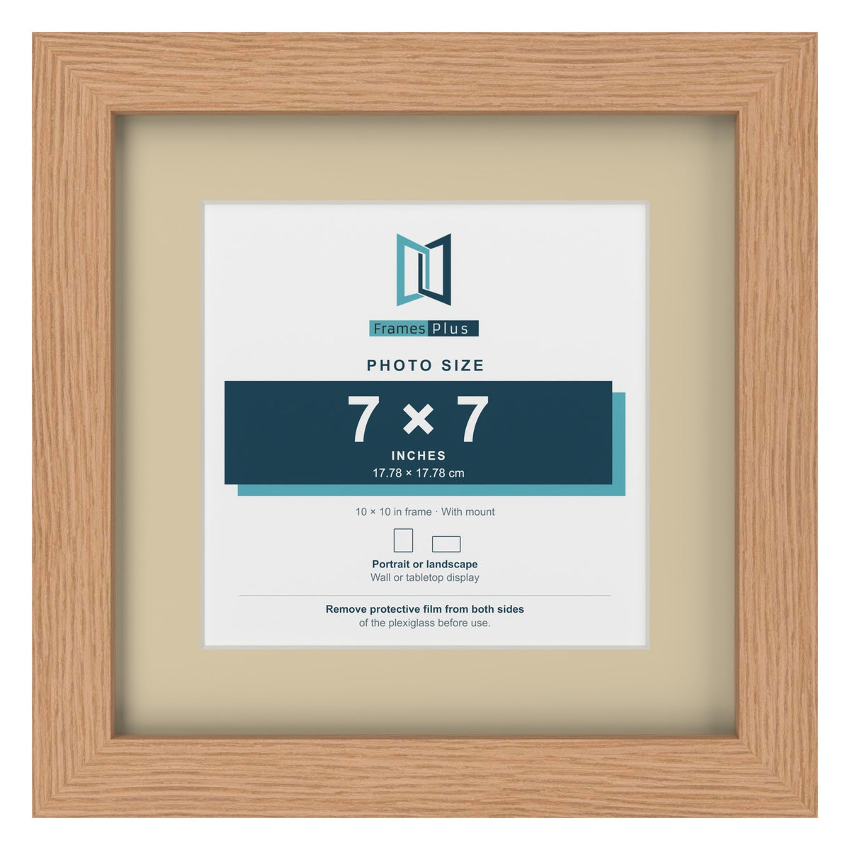 Oak 10 x 10 inch picture frame with an ivory mount for a 7 x 7 inch photo