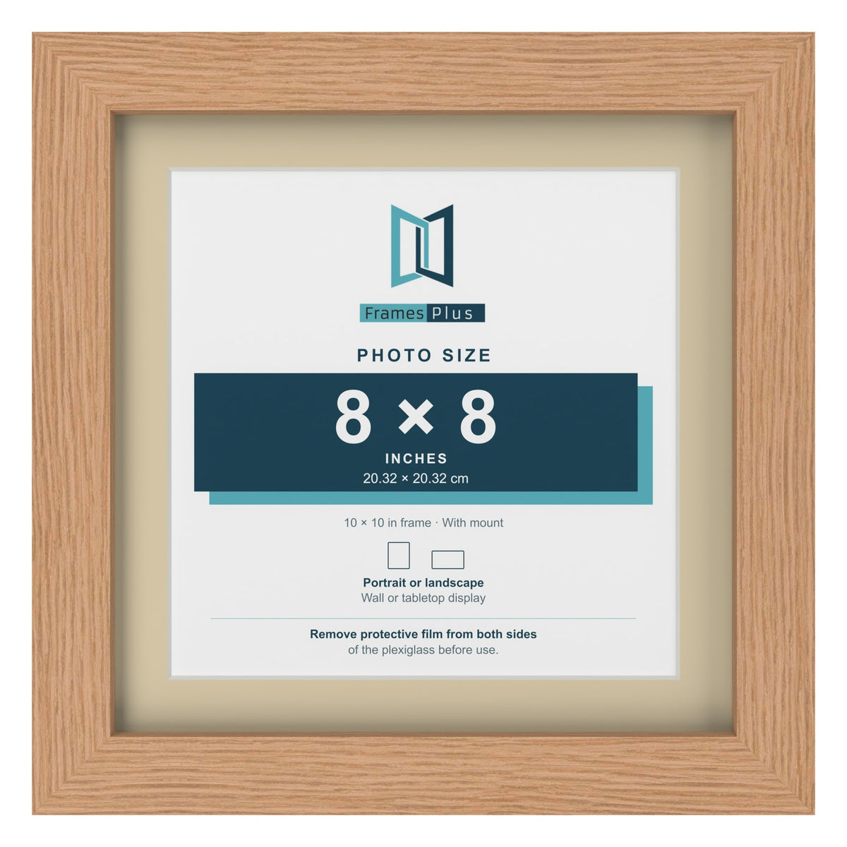 Oak 10 x 10 inch picture frame with an ivory mount for an 8 x 8 inch photo