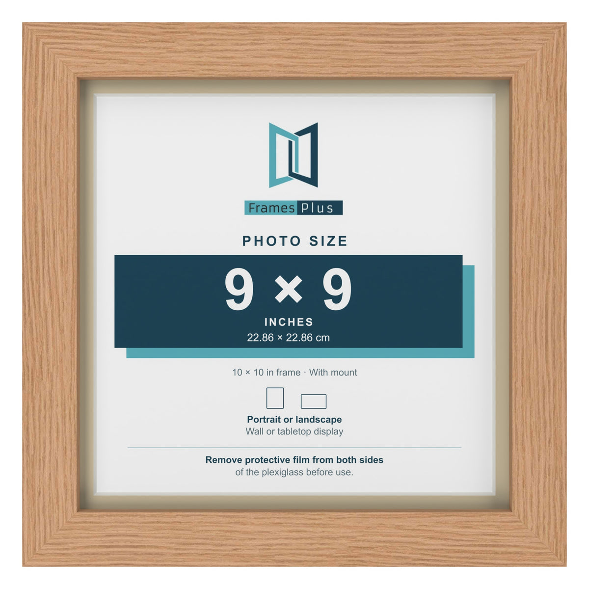 Oak 10 x 10 inch picture frame with an ivory mount for a 9 x 9 inch photo