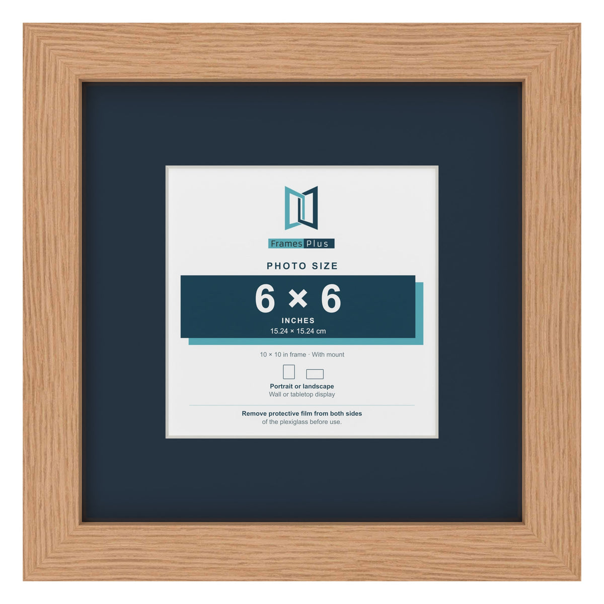 Oak 10 x 10 inch picture frame with a Pacific Blue mount for a 6 x 6 inch photo