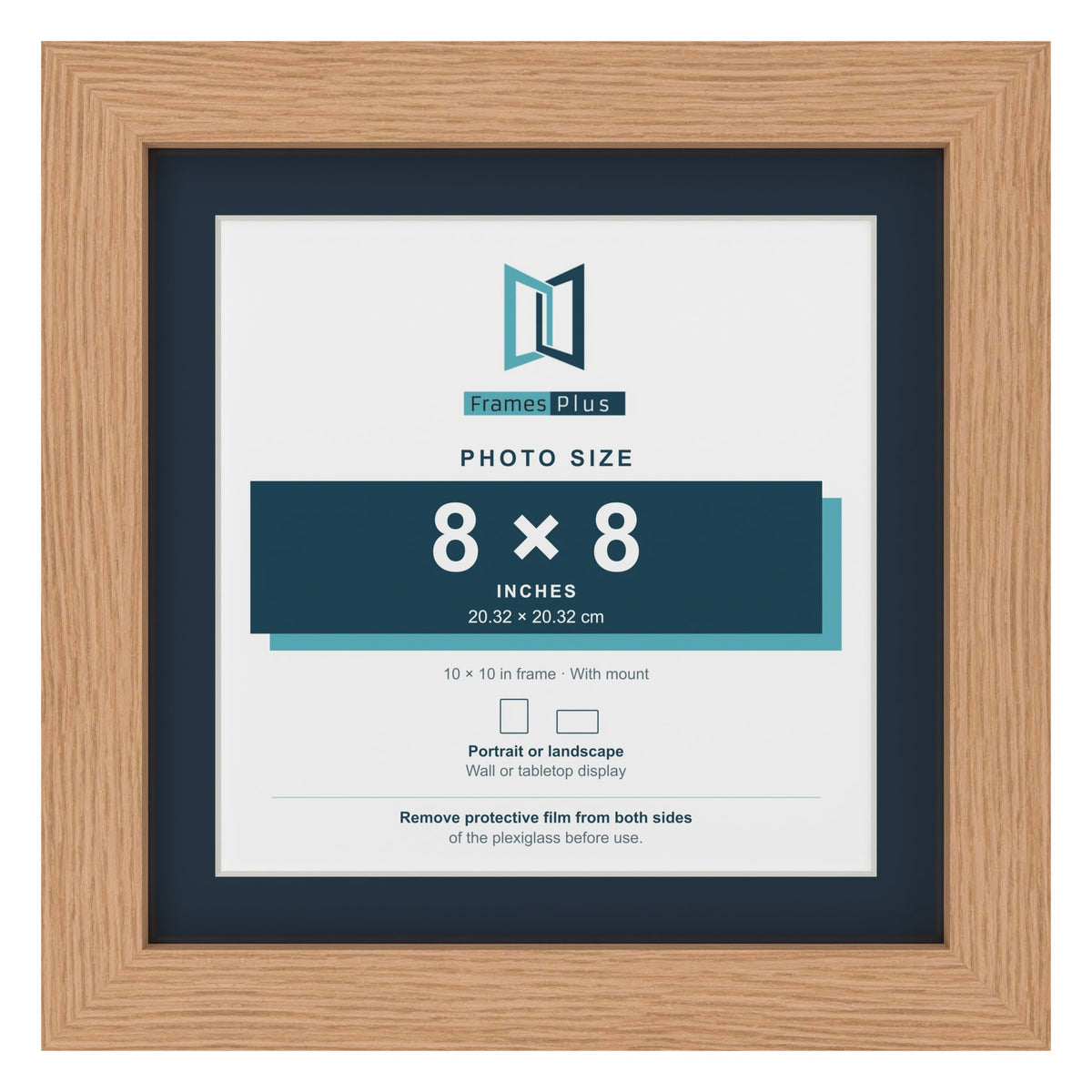 Oak 10 x 10 inch picture frame with a Pacific Blue mount for an 8 x 8 inch photo